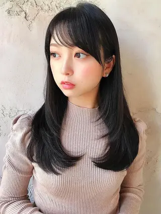 セミロング ブリーチなしダブル カラー縮毛矯正　下野のヘアスタイル