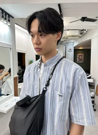 ミディアム パーマ メンズ グランジヘア 無造作ヘアHYUGAのヘアスタイル