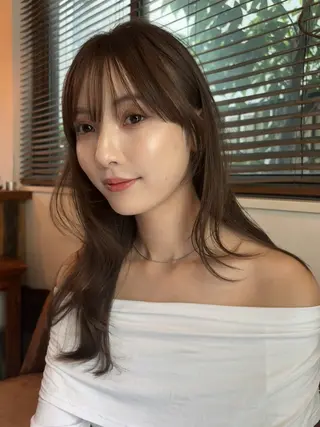 セミロング カラー パーマ レイヤー/透明感/ ブリーチなし/わかなのヘアスタイル