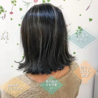 ミディアム カラー ショート/ボブ/ 白髪ぼかし/しんやのヘアスタイル