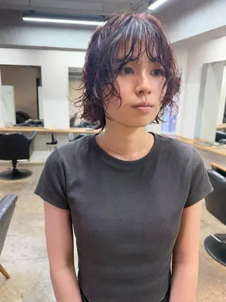 ショート カラー パーマ 森貴裕/ベージュ/ パーマ/オリーブのヘアスタイル