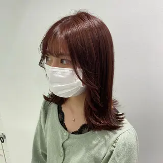 セミロング カラー パーマ ヘアアレンジ ネイル マツエク・マツパ 韓国風ベージュ🤎 赤みなし🌿横浜🤎のヘアスタイル