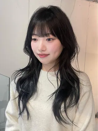 ロング カラー パーマ ハッシュカット/ 韓国ヘア☽⋰mahoのヘアスタイル