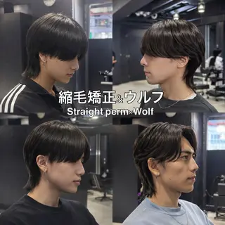 ミディアム パーマ メンズ 【フェザーパーマ】 【縮毛矯正】鶴田文のヘアスタイル