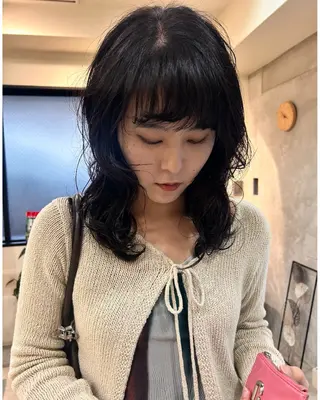 ミディアム カラー パーマ デザインカット/ パーマ/nanaのヘアスタイル