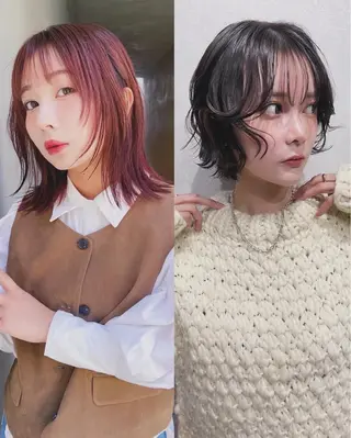 ミディアム カラー AiM 大名　似合わせカットのヘアスタイル