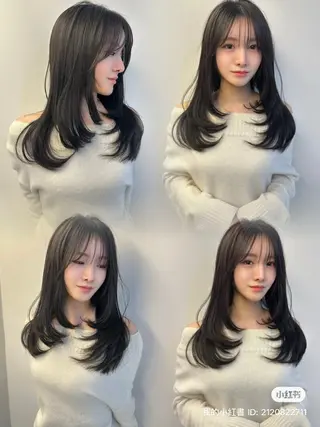 セミロング 韓国ヘア特化 前髪クロスパーマのヘアスタイル