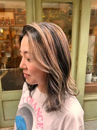 ミディアム カラー 清水千優/パーマ/透 明感カラー/メンズのヘアスタイル