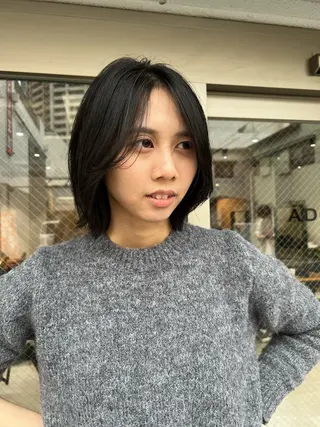 ミディアム 艶ボブ🤎ボブパーマ 透明感カラー\メンズのヘアスタイル