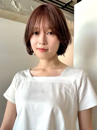 ショート カラー パーマ 🫧小顔×似合わせ× 透明感カラー🫧のヘアスタイル