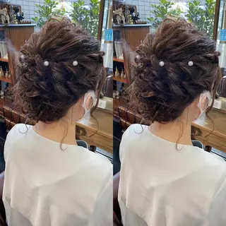 ミディアム ヘアアレンジ モモカ/ハイトーン /バレイヤージュのヘアスタイル