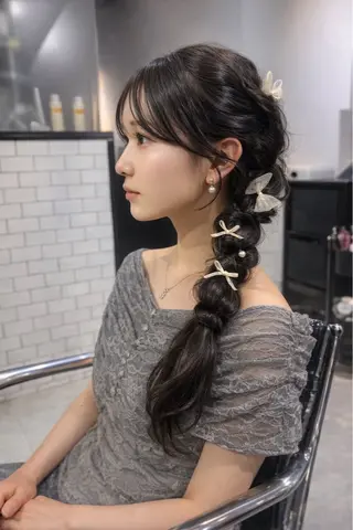 ロング カラー パーマ ヘアアレンジ 透明感/オリーブ/ グレージュ/YUKAのヘアスタイル