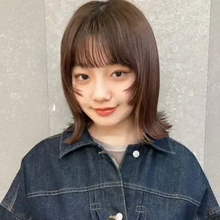 ミディアム カラー ボブ/巻ける縮毛矯正 /韓国レイヤーはなのヘアスタイル