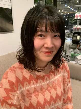 ミディアム パーマ ピンクベージュ/新潟 万代/高橋桃葉🍑のヘアスタイル