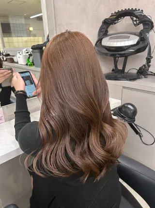 ロング カラー パーマ ヘアアレンジ メンズ キッズ ブリーチなしカラー/ ブラウン/レイヤーのヘアスタイル