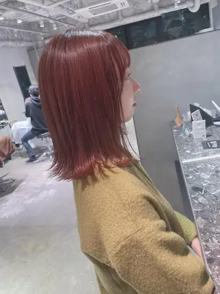 ミディアム 美髪矯正/艶カラー ボブ/栄/鐘ヶ江純也のヘアスタイル