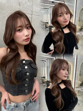 ロング カラー ハッシュカット|透明 感カラー🩵レイヤーのヘアスタイル