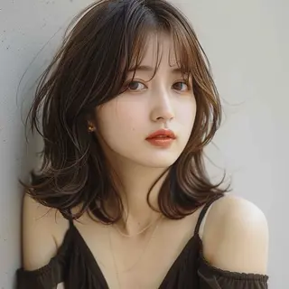 ミディアム カラー 岡田 佳子のヘアスタイル