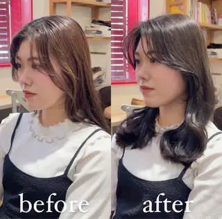 ミディアム カラー 大人可愛い透明感🌟 小顔・韓国髪🌟野中のヘアスタイル