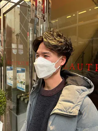 パーマ メンズ レイヤー/グレージュ メンズパーマのヘアスタイル