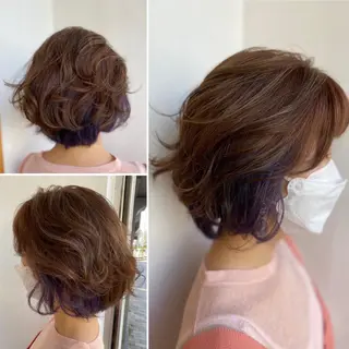 ミディアム カラー パーマ 仲矢 あゆ美のヘアスタイル