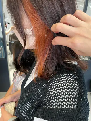 ミディアム 暖色カラー🍊 ボブ🌿顔周りcutのヘアスタイル