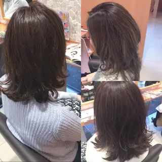 ミディアム セミロング カラー パーマ レイヤーカット匠 イソザキノリユキのヘアスタイル