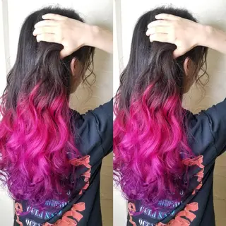 ロング カラー ツヤ髪✨縮毛矯正 ハイトーンカラーのヘアスタイル