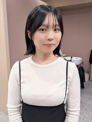 ミディアム パーマ mood 髪質改善 ダブルカラーのヘアスタイル