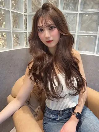 ロング ゆらんちょ/ブリーチ 無w/縮毛矯正/暖色のヘアスタイル