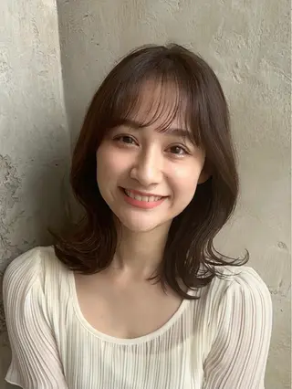 ミディアム カラー 🧡くびれヘア/前髪 顔周り🧡久原結衣のヘアスタイル