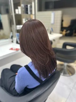 セミロング カラー パーマ ヘアアレンジ メンズ キッズ ブリーチなしカラー/ ブラウン/レイヤーのヘアスタイル