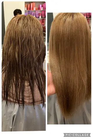 セミロング パーマ ブリーチ&ストレート 長谷川勇人のヘアスタイル