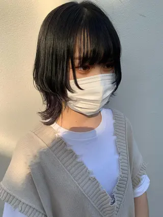 ミディアム ブリーチ/ウルフ ハッシュカット/石山のヘアスタイル