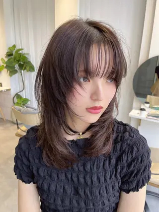 ミディアム カラー 韓国レイヤー/透明感 /髪質改善/アジキのヘアスタイル