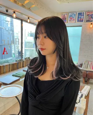 セミロング カラー エクステ ハイトーン 💭黒崎ハルカのヘアスタイル