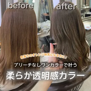 セミロング 柔らかオリーブカラー 透明感カラー古澤羅威のヘアスタイル