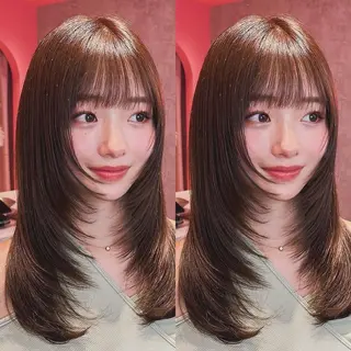 ミディアム カラー 山崎/ボブ縮毛矯正 レイヤー髪質改善のヘアスタイル