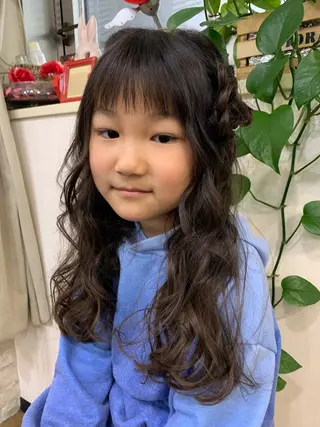 ロング カラー パーマ ヘアアレンジ キッズ きむえり/髪質改善 /セット/カラーのヘアスタイル