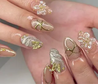 ネイル リボン、ガーリー パーツ放題専門店のネイルデザイン