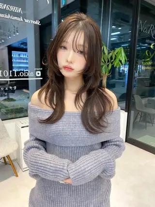 セミロング ワンカールで可愛い レイヤーカット/宮田のヘアスタイル