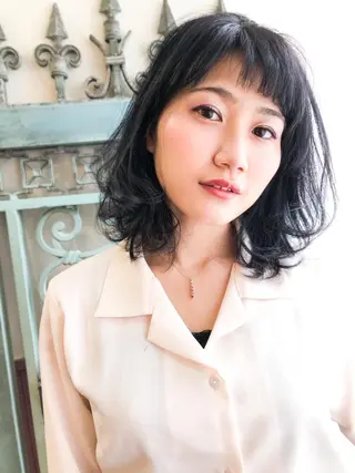 ミディアム カラー パーマ ヘアアレンジ 表参道Lise おおいしおりのヘアスタイル