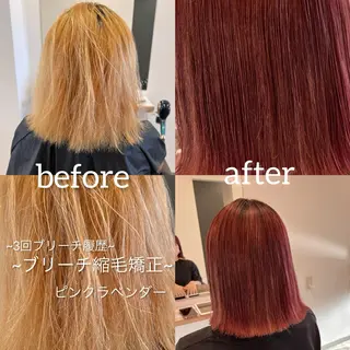 ミディアム ブリーチ毛に縮毛矯正 ✨カラー✨山田 正幸のヘアスタイル