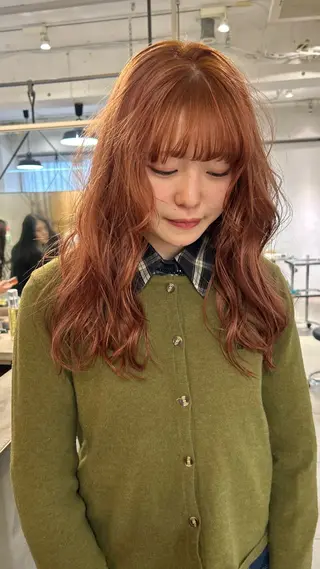 セミロング カラー じゅわっと暖色カラー 🍊Moemiのヘアスタイル