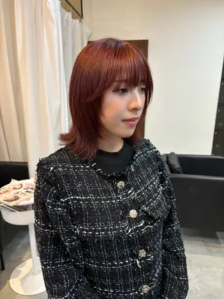 ミディアム カラー 顔周りカット ピンク カラー♡りりのヘアスタイル