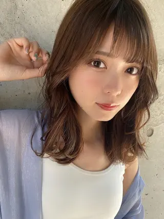 ミディアム カラー 🧡くびれヘア/前髪 顔周り🧡久原結衣のヘアスタイル