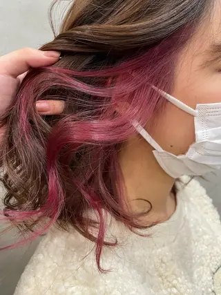 ミディアム カラー ヘアアレンジ 【ピンク/韓国ヘア/ ヘアセット】亜海のヘアスタイル