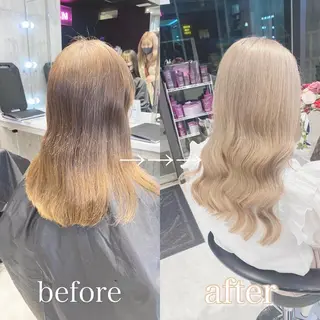 セミロング カラー 韓国ヘア特化💍 tiam💍ブリーチのヘアスタイル