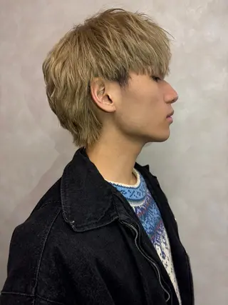 カラー メンズ 博多ブリーチ× 透明感/縮毛矯正のヘアスタイル