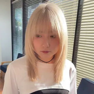 ロング カラー ブリーチなしピンク 赤井龍斗のヘアスタイル